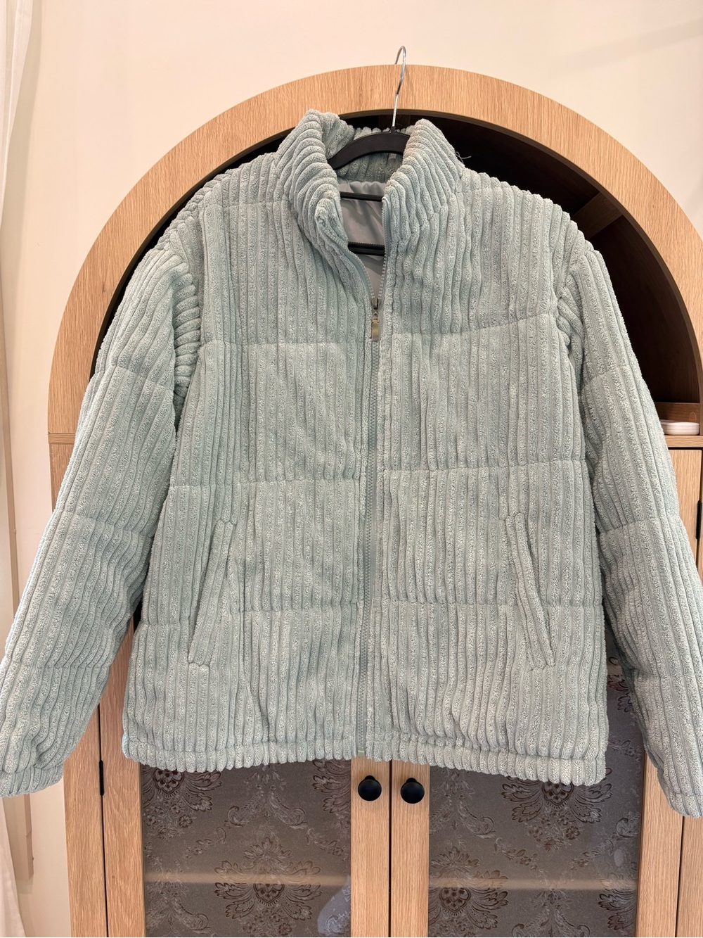 Light Mint Ribbed Plush Zip-Up Jacket